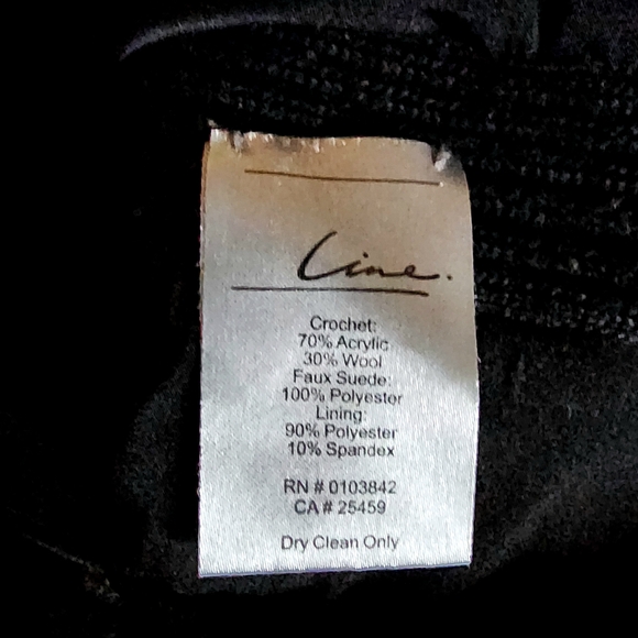 Line & Dot Crochet Wool and Faux Suede Dress, size Small, Eyelet Sweater - Picture 5 of 6